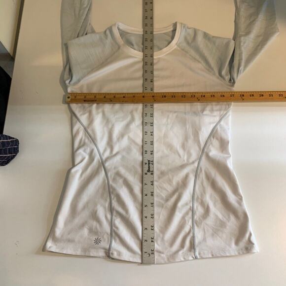 Athleta T Shirt Womens S Small White Gray Running Wild Crew Raglan Sleeve Tee - Picture 7 of 12